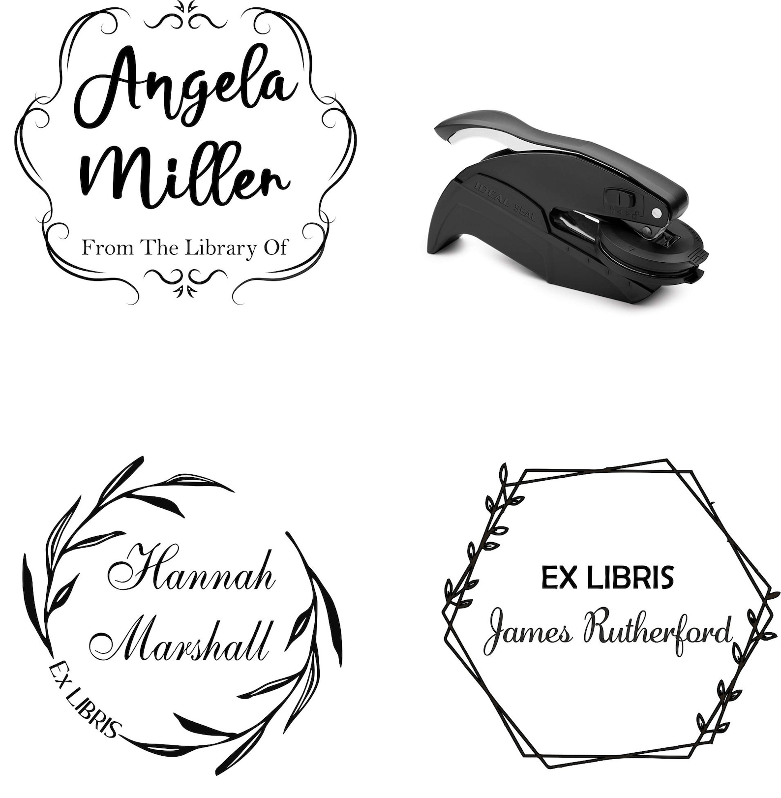Book Stamp Embosser Stamp Floral Custom Name Embosser 7 Etsy