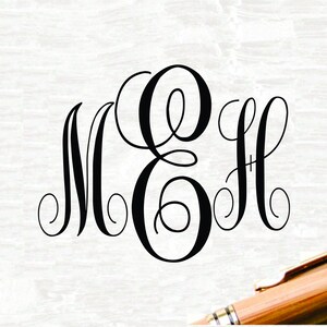 May include: Black and white monogram with the letters M, E, and H in a stylized script font.