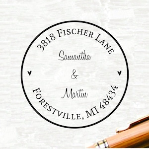 Return Address Stamp, Round Style, Self Inking Address Stamp - Round Address Stamp, Custom Address Stamp, Wedding Stamp, Save the Date Stamp