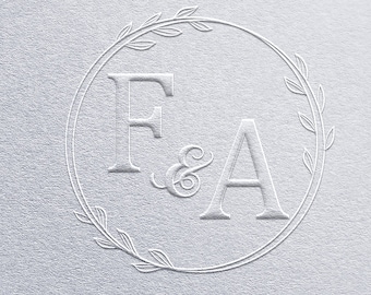 May include: A white monogram with the letters F & A in a circle with a wreath of leaves around it.