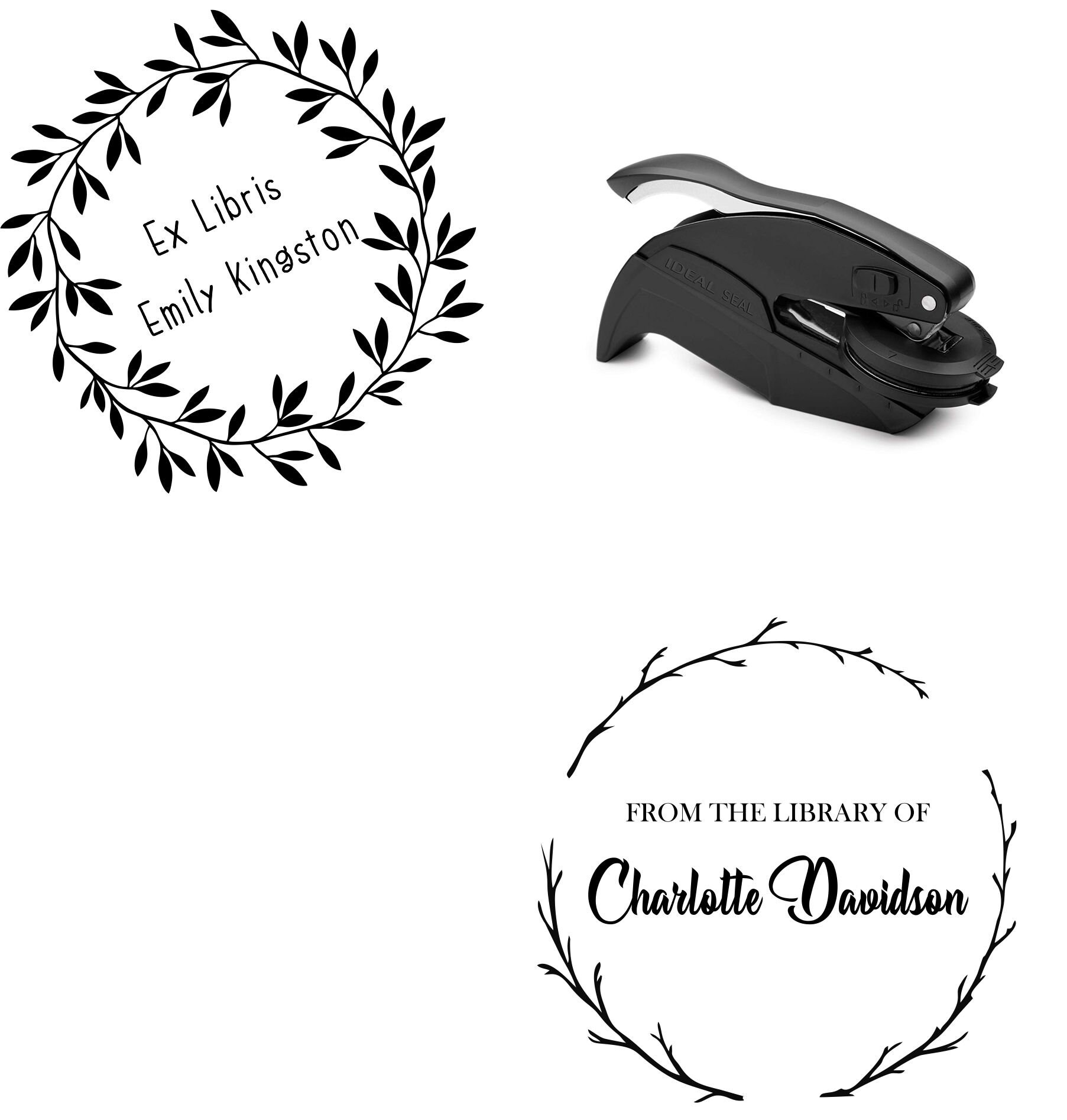 Book Stamp Embosser Stamp Floral Custom Name Embosser 7 Etsy