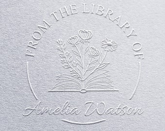 Elegante grabador de libros de The Library Of Embosser con nombre personalizado y sello de propiedad personalizado. Regalo para lectores y amantes de los libros.