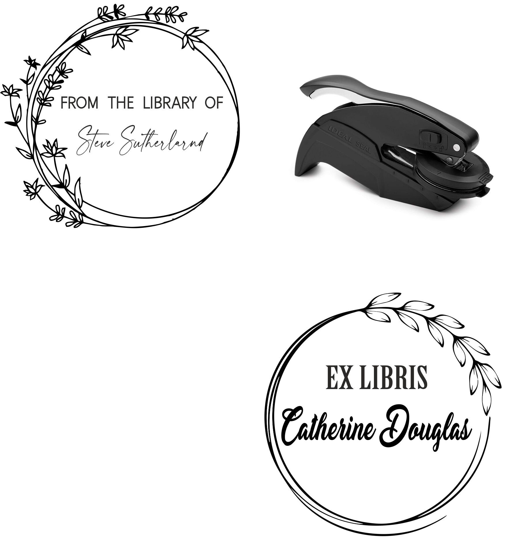 Book Stamp Embosser Stamp Floral Custom Name Embosser 7 Etsy