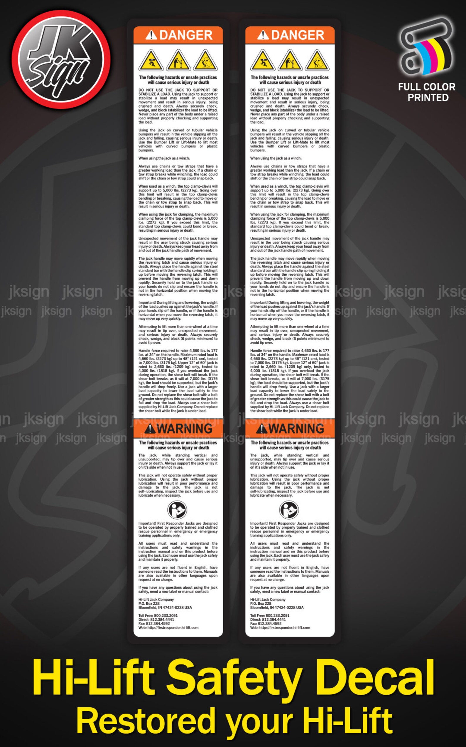 Safety Decal to Restore Your Hi-lift Jack Fits on All Models - Etsy