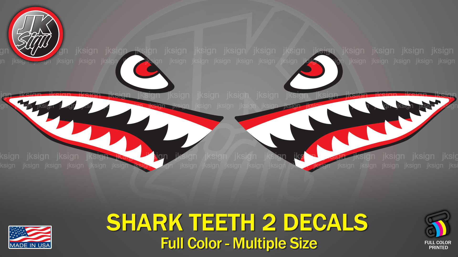 Flying Tigers Shark Mouth Teeth Vinyl Decals Car Truck Boat Graphics  Tactical (7 inches / 2 Pair)