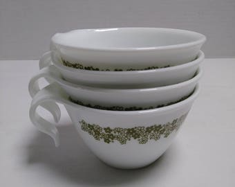 Vintage 4 Corelle Coffee Cup Crazy Daisy Pattern Hook Handle By Corning / NY USA