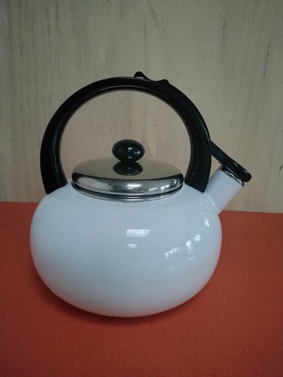 REDUCED White Tea Kettle Black Handle Stainless Steel Lid Etsy
