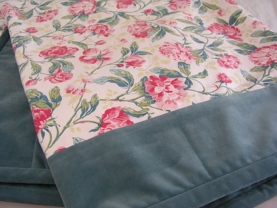 Pink Peony And Airforce Blue Plush Velvet Throw Handcrafted Etsy