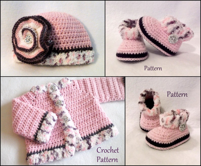 Crochet Baby PATTERN Pack Sweater Hat Booties Patterns the Laura
