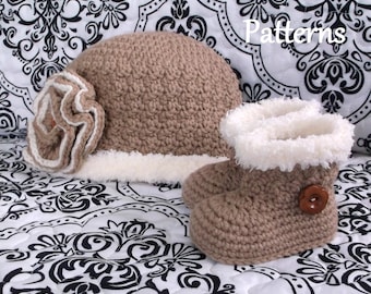 Crochet Baby PATTERN Pack Matching Hat and Booties Patterns The Charlie Patterns Baby Pattern Baby Girl Layette