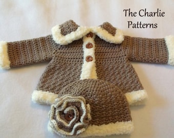 Crochet Baby PATTERN Pack Sweater and Booties Patterns The Charlie Sweater Set Patterns Baby Sweater Pattern Baby Girl Layette