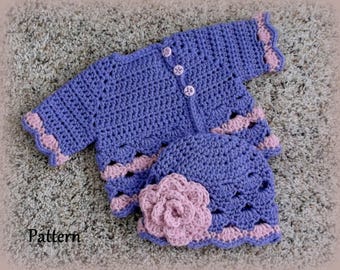 Crochet Baby PATTERN Pack Sweater and Hat Patterns The Chelsey Sweater Set Patterns Baby Sweater Pattern Baby Girl Layette