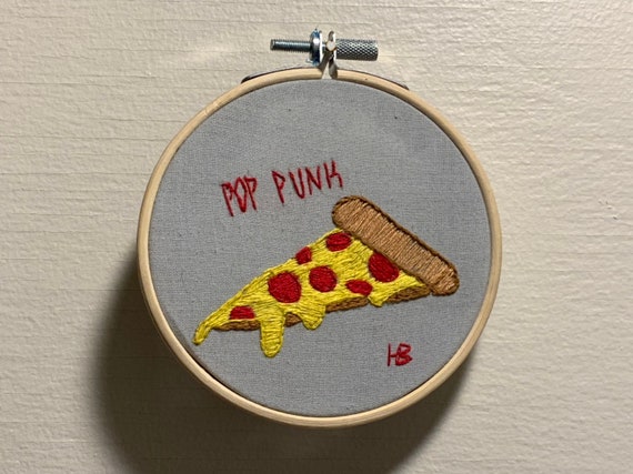 Hand Embroidered Pizza Slice Hoop Art