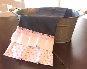 Handgenaaide shabby-chique landelijke keuken theedoek in vintage stijl