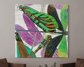 Abstract Contemporary Home Decor Wall Artwork, Vintage Modern Abstract Damselfly Insect Entomology Art Canvas Print, Big Nature Lover Gift