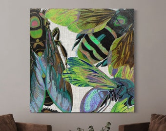 Colorful Contemporary Home Decor Wall Hanging, Vintage Modern Abstract Wasp Winged Insect Entomology Art Canvas Print, Big Nature Lover Gift