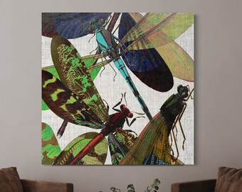 Unique Abstract Winged Insect Damselfly Art Print Colorful Nature Canvas Wall Art, Moody Garden Aesthetic Vintage Modern Home Office Artwork