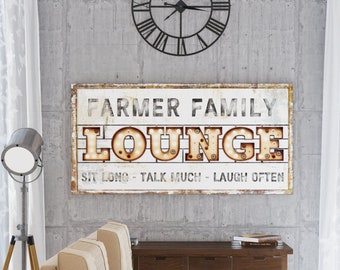 Family Theater Lounge Sign Modern Farmhouse Wall Decor, Personalized Last Name Sign Living Room, Vintage Industrial Wall Art Game Movie Room
