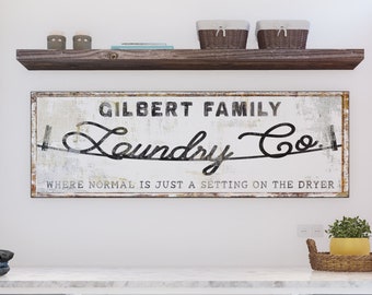 Personalized Laundry Room Sign, Vintage Last Name Customizable Artwork, Modern Farmhouse Wall Decor, Rustic Utility Room Canvas Art Print