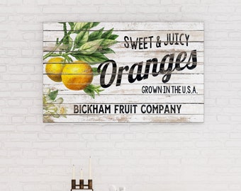 Rustic Chic Kitchen Wall Decor, Personalized Vintage Shabby Farmhouse Fruit Crate Label Art, Oversized Orange Citrus Dining Room Print