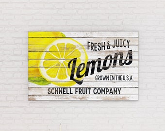 Rustic Kitchen Wall Decor Personalized Family Vintage Lemon Farmhouse Sign, Distressed Citrus Spring Decor Dining Room Shiplap Canvas Print