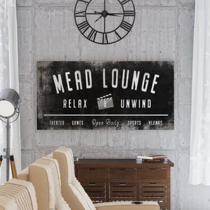 Modern Farmhouse Wall Decor Family Lounge Sign, Personalized Last Name Sign for Living Room, Vintage Industrial Wall Art for Game Movie Room image 1