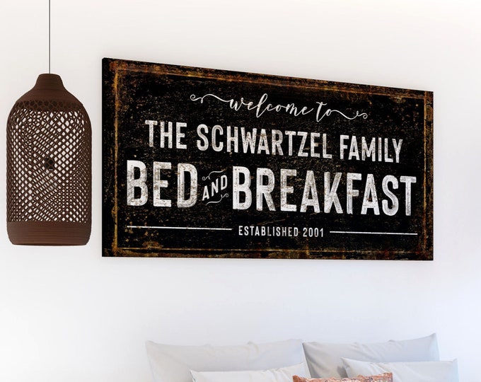 Personalized Bedroom Decor Bed &amp; Breakfast Family Sign, Rustic Farmhouse Canvas Art Print for ...