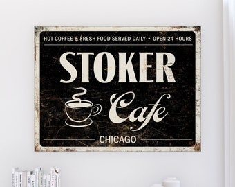 Rustic Kitchen Wall Decor Personalized Vintage Cafe Coffee Sign Custom Casual Minimalist Home Diner Restaurant Style Canvas Artwork Print