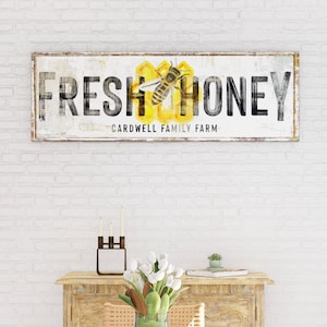 Modern Farmhouse Wall Decor Rustic Chic Farm Fresh Honey Sign, Industrial Vintage Kitchen Sign Wall Art Print Primitive Country Home Decor