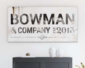 Personalized Farmhouse Family Wall Art, Industrial Custom Modern Decor, Neutral Large Established Last Name Sign, Rustic Home Canvas Print,