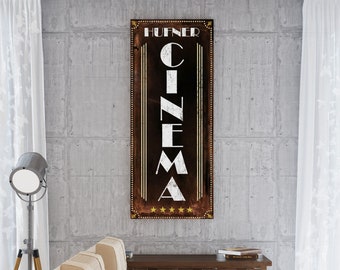 Home Theater Decor Last Name Sign, Vintage Industrial Wall Decor Custom Living Room Wall Art, Movie Theater Cinema Sign with Family Name