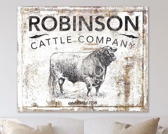 Modern Farmhouse Wall Decor, Cattle Company Last Name Family Sign, Rustic Chic Home Decor, Primitive Country Living Room Wall Art, Cow Decor