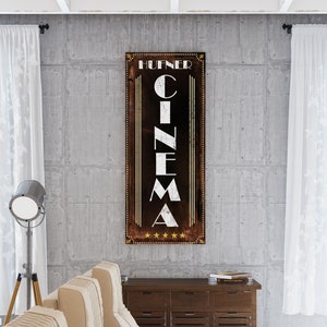 Home Theater Decor Last Name Sign, Vintage Industrial Wall Decor Custom Living Room Wall Art, Movie Theater Cinema Sign with Family Name image 1