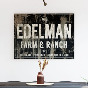 Rustic Western Decor, Modern Farmhouse Wall Decor, Personalized Farm & Ranch Family Name Sign, Cattle Farm Established Art, Last Name Sign