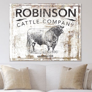 Modern Farmhouse Wall Decor, Cattle Company Last Name Family Sign, Rustic Chic Home Decor, Primitive Country Living Room Wall Art, Cow Decor
