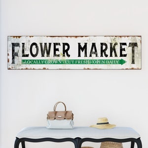 Vintage Farmhouse Wall Decor Rustic Flower Market Sign Industrial Modern Large Kitchen Sign Canvas Art Print Primitive Country Home Decor