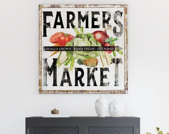 Vintage Farmhouse Wall Decor Rustic Chic Farmers Market Sign, Industrial Modern Kitchen Sign Wall Art Print Primitive Country Home Decor