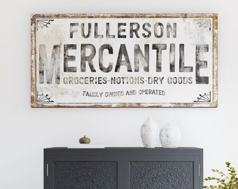 Vintage Farmhouse Wall Decor Custom Last Name Sign, Rustic Wall Art Mercantile Family Sign, Modern Industrial Wall Decor Living Room Canvas