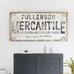 Vintage Farmhouse Wall Decor Custom Last Name Sign, Rustic Wall Art Mercantile Family Sign, Modern Industrial Wall Decor Living Room Canvas