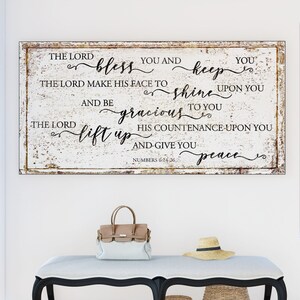 Modern Farmhouse Wall Decor Lord Bless You Prayer Art Living Room Sign, Primitive Rustic Wall Decor Large Canvas Cottage Kitchen Art Print