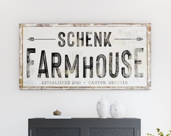 Modern Farmhouse Wall Decor Custom Family Sign, Last Name Sign Country Decor, Rustic Chic Large Canvas Print Living Room Est Homestead Art