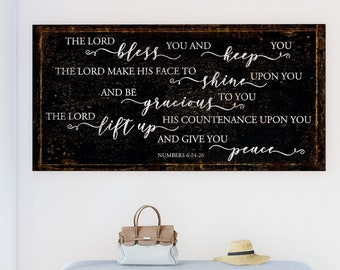 Numbers 6:24-26 Canvas Art Print, The Lord Bless You And Keep You Prayer Sign, Modern Farmhouse Wall Decor, Large Rustic Religious Artwork