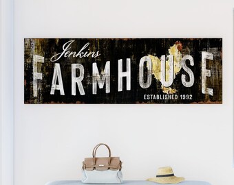 Vintage Chicken Farmhouse Sign Personalized Family Sign Rustic Wall Decor Last Name Homestead Primitive Country Hanging Canvas Art Print