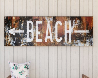 Industrial Rustic Beach House Decor Directional Arrow Beach Sign Coastal Farmhouse Wall Decor Living Room Mantel Modern Canvas Art Print