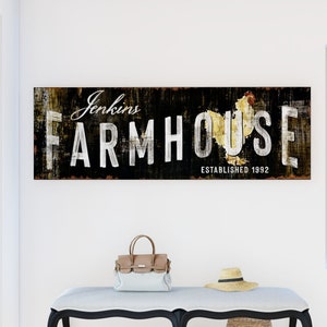 Vintage Chicken Farmhouse Sign Personalized Family Sign Rustic Wall Decor Last Name Homestead Primitive Country Hanging Canvas Art Print