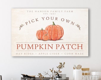 Personalized Family Farm Pumpkin Patch Rustic Fall Sign Modern Farmhouse Wall Decor, Shabby Country Autumn Harvest Thanksgiving Canvas Print