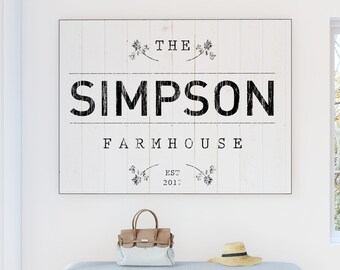 Personalized Family Name Sign, Cottage Farmhouse Wall Decor, Custom Large Last Name Established Sign Vintage French Country Canvas Art Print