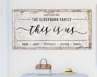 This is Us Custom Family Name Sign Modern Vintage Decor, Large Rustic Canvas Art Print, Farmhouse Wall Decor Living Room, Last Name Sign