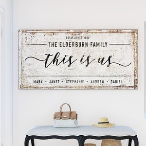 This is Us Custom Family Name Sign Modern Vintage Decor, Large Rustic Canvas Art Print, Farmhouse Wall Decor Living Room, Last Name Sign