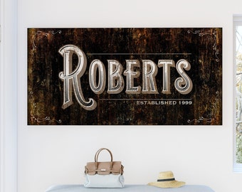 Rustic Personalized Established Sign, Faux Metal Wall Art, Custom Family Last Name Sign, Modern Farmhouse Wall Decor, Primitive Canvas Print